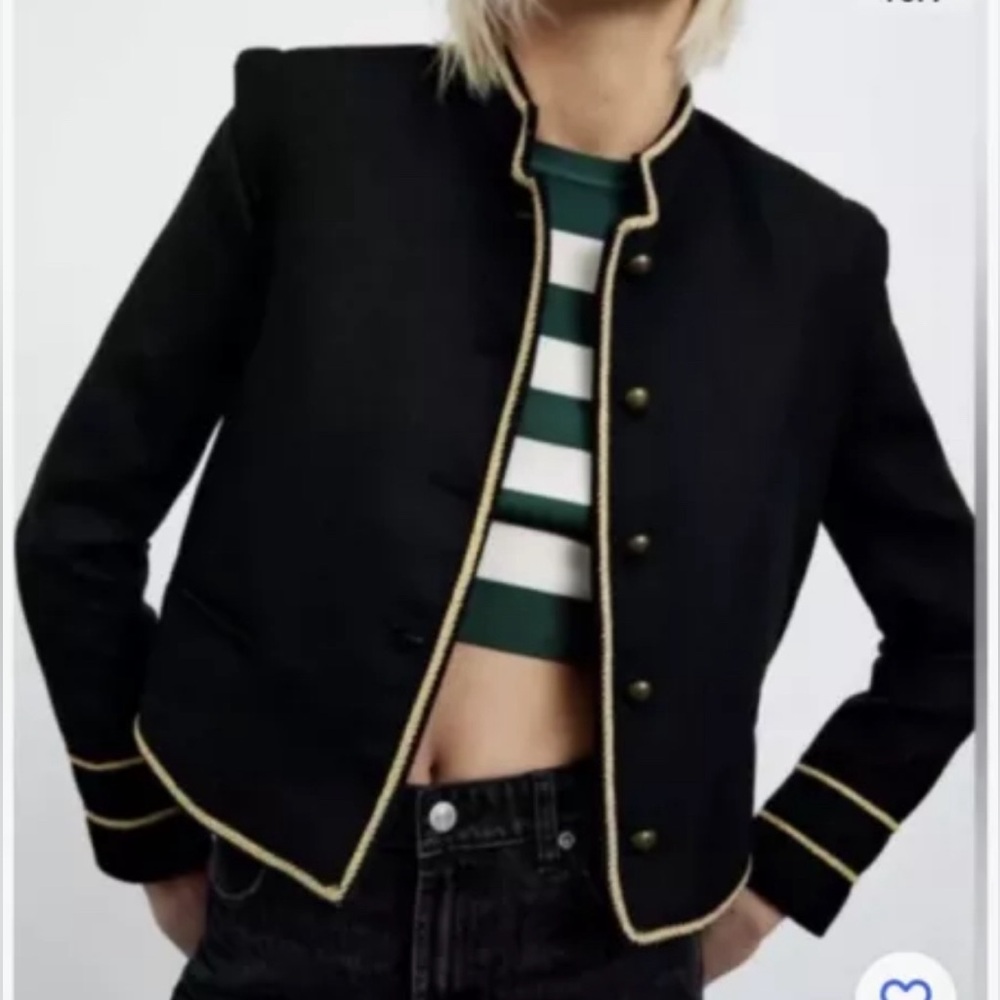 ZARA MILITARY INSPIRED BLAZER GOLD PIPING New With Tags Size Small